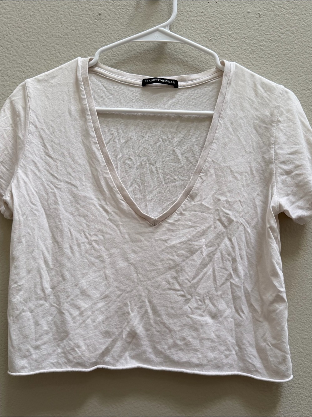 Brandy Melville White V-Neck Short Sleeve Tee